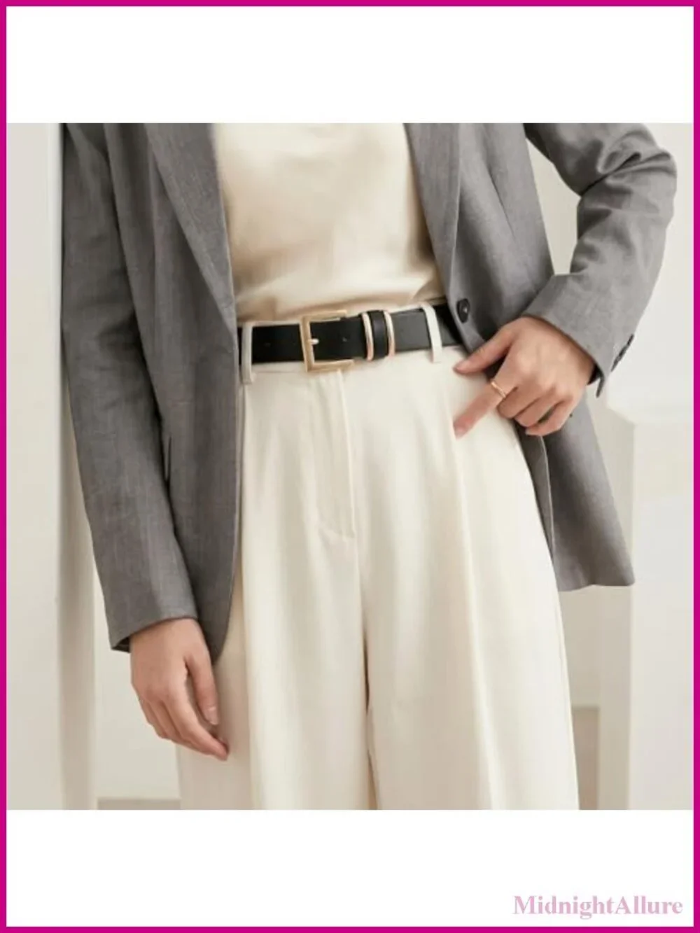 Women Vegan Leather Belt Square Gold Buckle Adjustable Fit Jeans Pants Dresses